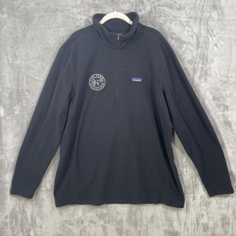Patagonia Mens XXL Micro D Fleece 1/4 Zip Pullover Black Sweater  CUSTOM LOGO!